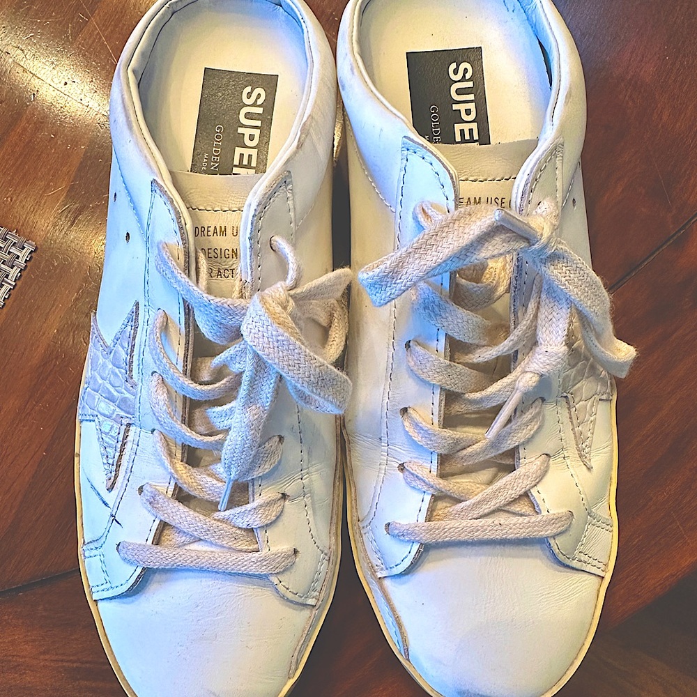 Golden Goose white leather mules